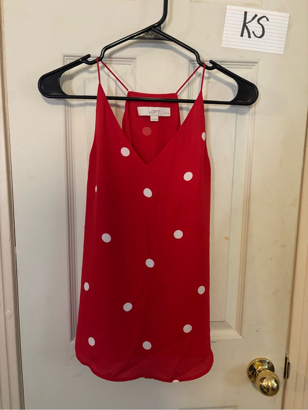 LOFT Red Polka Dot V-Neck Cami with Thin Straps